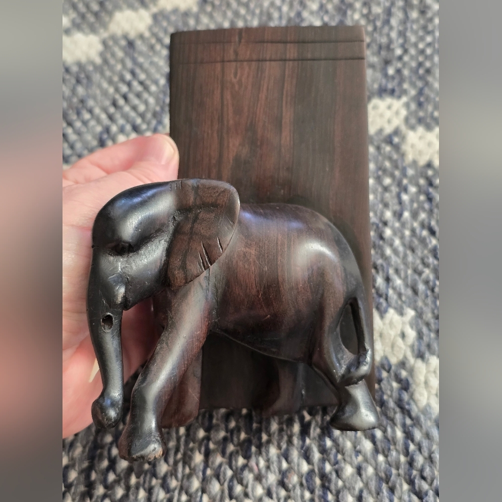 Beautiful Vintage Dark Brown Carved Wood Elephant Wall Accent